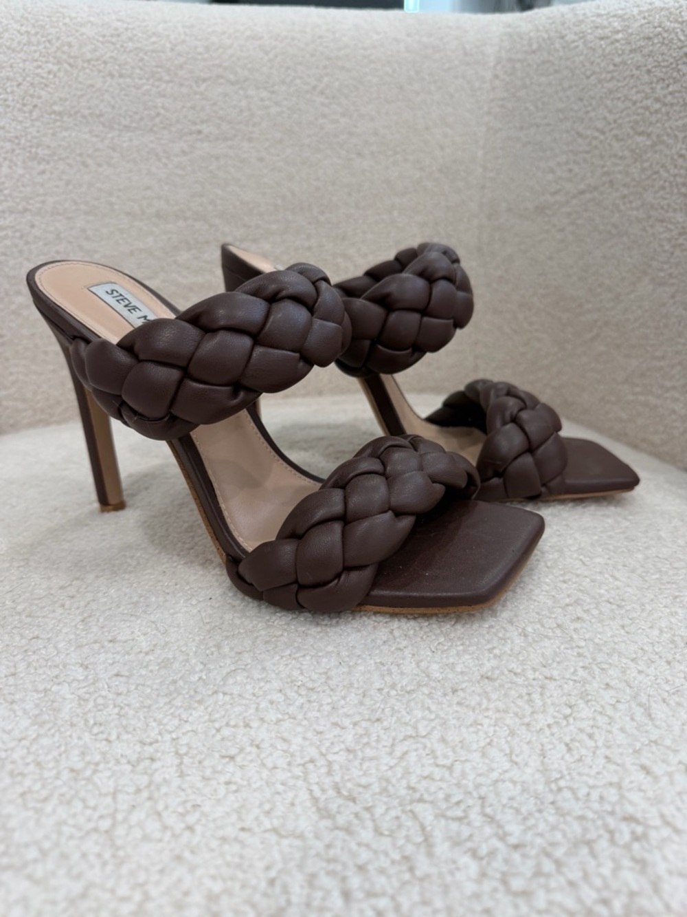 Steve Madden Braided Double-Strap High Heel Sandals - Dark Brown - Picture 11 of 16